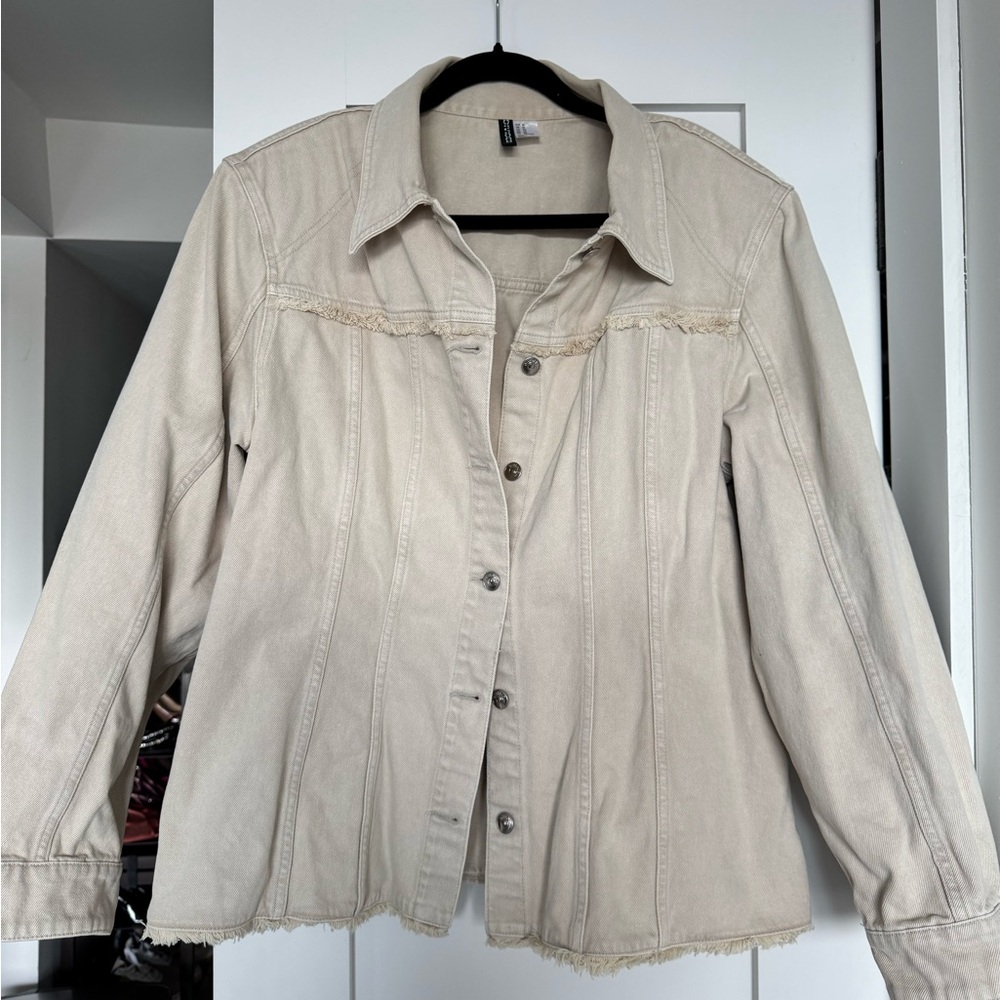 H&M Cream Cinched Fringe Denim Jacket, XL